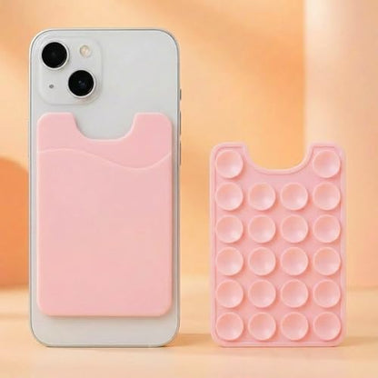 2-Pack Pink Silicone Suction Phone Wallet, Stick-On Card Holder - color: 2 PCS Silicone Suction (Pink)