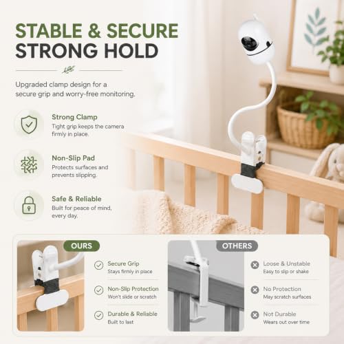 15.7 inch Flexible Baby Monitor Clip Mount for HelloBaby HB6560/HB6550/HB65/HB40/HB6339/HB66/HB6550Pro, ANMEATE SM935E, Baby Camera Mount Holder Stand with , Attach to Baby Crib Without Without Tools