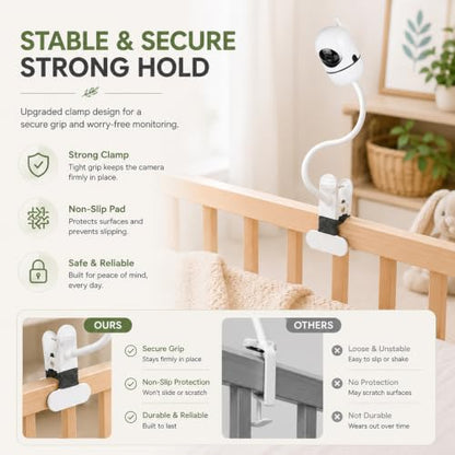 15.7 inch Flexible Baby Monitor Clip Mount for HelloBaby HB6560/HB6550/HB65/HB40/HB6339/HB66/HB6550Pro, ANMEATE SM935E, Baby Camera Mount Holder Stand with , Attach to Baby Crib Without Without Tools