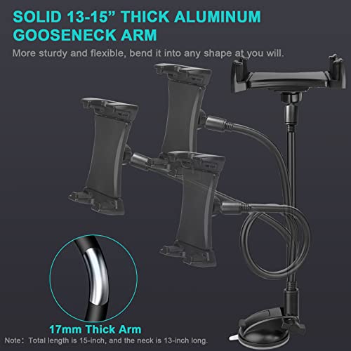 Car Dashboard Windshield Tablet Mount, 13" Long Arm Gooseneck, 360° Flexible Window Suction Cup Holder for Truck SUV, for iPad Pro 12.9/11/10.5/9.7/Air/Mini 6 5 4, Galaxy, 4.7"-12.9" Tab&Phone