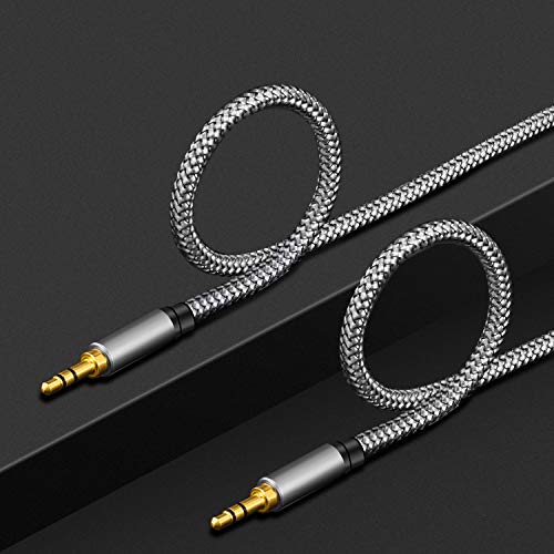 Tan QY 3.5mm Nylon Braided Aux Cable 15Ft, Audio Auxiliary Input Adapter Male to Male Cord for Headphones, Car, Home Stereos, Speaker, iPhone, iPad, iPod & More(15Ft/5M, Silver) - size: 15Ft/5M