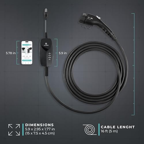 Lectron EV Charger, 16 ft Extension Cord & J1772 Cable - Portable Electric Car Charger for J1772 EVs and Plug-in Hybrid Vehicles (12A NEMA 5-15 with APP) - size: 12A NEMA 5-15 with APP
