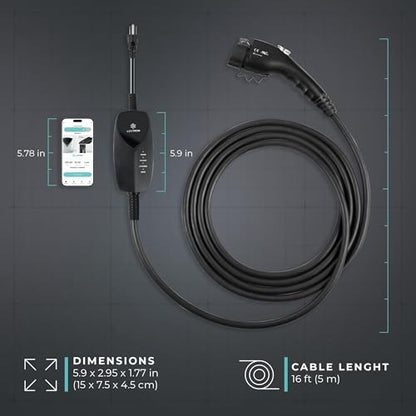 Lectron EV Charger, 16 ft Extension Cord & J1772 Cable - Portable Electric Car Charger for J1772 EVs and Plug-in Hybrid Vehicles (12A NEMA 5-15 with APP) - size: 12A NEMA 5-15 with APP
