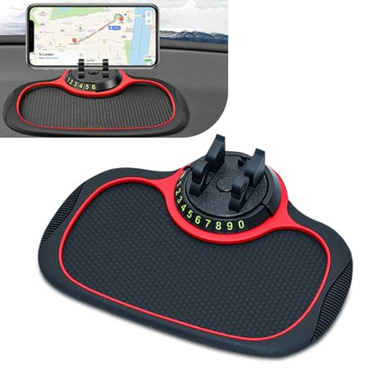 1 PC Car Multi-Function Anti-Slip Pad, 9.45" x 7.48" 360 Degree Rotating Phone Holder Parking Number, Dashboard Anti-Scratch Storage Pad for Keys Sunglasses, Universal for Cars (Black #1)