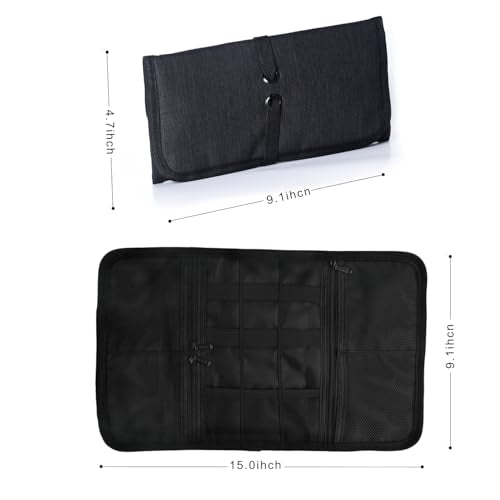 Patu Roll Up Electronics Accessories Travel Gear Organizer Case, Black - Portable Universal External Batteries Hard Drives Cable Management Healthcare Cosmetics Kit Bag - color: Black