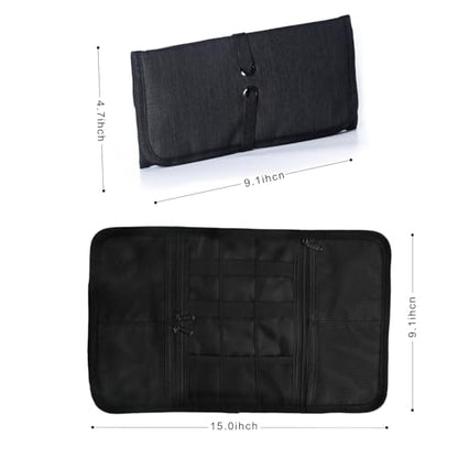 Patu Roll Up Electronics Accessories Travel Gear Organizer Case, Black - Portable Universal External Batteries Hard Drives Cable Management Healthcare Cosmetics Kit Bag - color: Black