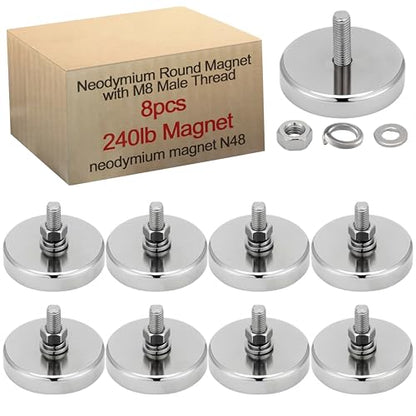 Flutesan 8pc Strong Round Mounting Magnet with Bolt, 1.89"-200lb-M8 Silver - color: Silver, size: 1.89in-240lb-m8