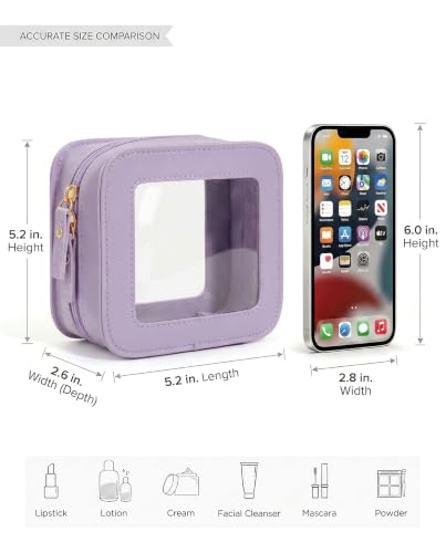 LETGO Mini Clear Makeup Bag - Cute Square Cosmetic Pouch for Travel Essentials with Zipper - For Women & Girls (Square, Purple) - color: Purple, style: Square