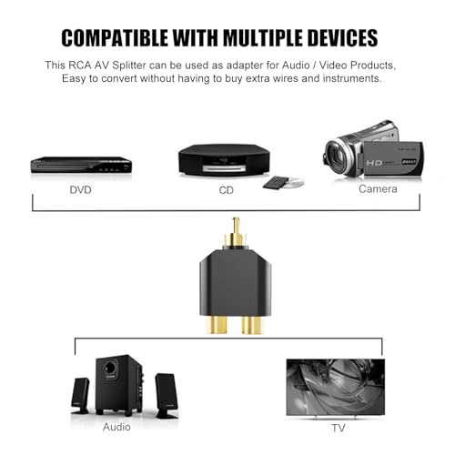 BERLAT RCA Splitter 6-Pack Gold Plated 1 Male 2 Female for TV DVD