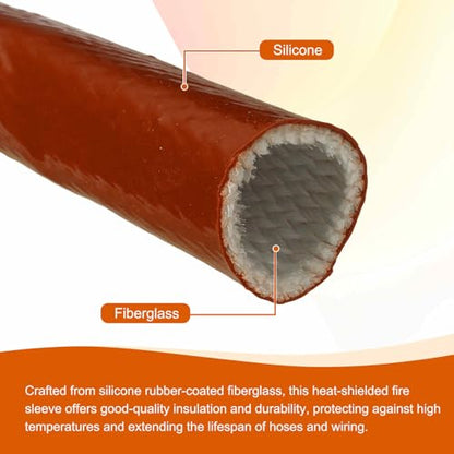 HARFINGTON 25mm(1" x 7 FT) ID Fire Sleeve Heat-Shielded Fire Sleeve Silicone Coated Fiberglass Heat Protection for Automotive Hose Lines Electrical Wiring, Red