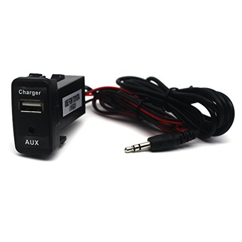 MOTONG Car USB Socket Port with 3.5mm AUX Socket for Toyota VIGO, Charges Devices like iPhone, iPad, Samsung, LG, Huawei
