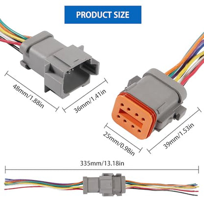2Set Deutsch DT 8 Pin Waterproof Connector Kit DT Automotive Electrical Connector 8 Way Male Female Plug Wiring Harness with 16 AWG Cable Wire for Car Truck Boats - color: 2Sets 8Pin