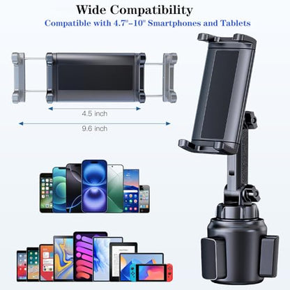 Cup Holder Phone Tablet Mount for Car,Truck,360° Rotatable & Adjustable Arm Compatible with iPad iPhone Samsung Tab Kindle Fire HD Smartphones and Other 4.7-10" Devices