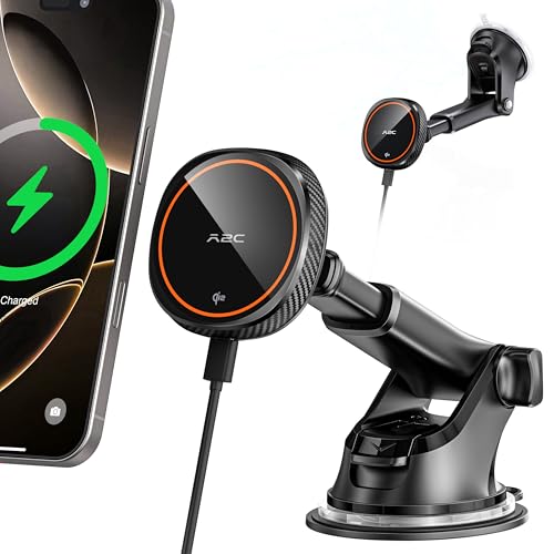 APPS2Car Magnetic Car Phone Mount - Designed Only for MagSafe iPhone 17-12 Series, Orange/Black Data Cable (Random) - color: Orange