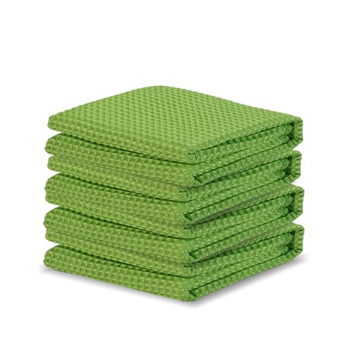 XINDELL Waffle Weave Microfiber Towel, 4Pack-16" X16" Premium Waffle Knit Detailing Towel, Cleaning Cloth for Car Windows Glass, No-Odor Streak-Free Ultra Absorbent Small Kitchen Cleaning Rags, Green