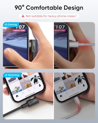 SUNGUY Right Angle Lightning Cable 3FT, 2 Pack 27W USB C to Lightning Cable Fast Charging for iPhone 14/13/12/11 Pro Max Mini XR XS 8 7 6 5 Plus, CarPlay - size: 3FT