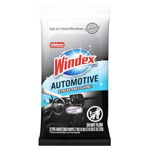 Windex Auto Wipes for Car Windows, Mirrors and Screens, Pre-Moistened Car Cleaner Wipes for Quick Streak-Free Shine, Guaranteed Safe for Tinted Windows and Electronics, 25 count (Pack of 1) - size: 25 Count (Pack of 1)