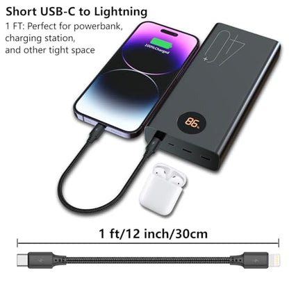 1FT USB C to Lightning Cable, 3Pack iPhone Charger Cord for iPhone 14/13/12 - size: 1FT