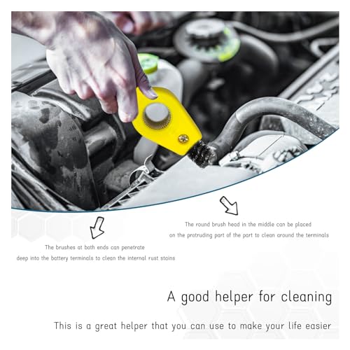 Dickno 2 PCS Car Battery Terminal Cleaning Brush, 4 in 1 Anti-Rust Auto Battery Cleaner with Steel Wire, Universal Vehicle Battery Terminals Machine Parts Cleaning Tool Accessories (Yellow) - color: Yellow, size: 2 PCS
