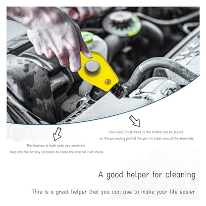 Dickno 2 PCS Car Battery Terminal Cleaning Brush, 4 in 1 Anti-Rust Auto Battery Cleaner with Steel Wire, Universal Vehicle Battery Terminals Machine Parts Cleaning Tool Accessories (Yellow) - color: Yellow, size: 2 PCS