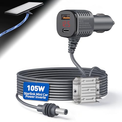 105W Boost Starlink Mini Car Adapter—Stops Reboots & Power Supply Damaged Starlink Mini Cable+Cigarette Lighter Adapter 12V-24V with Digital Display DC Power Cable for Car, Rvs, and Boats (6.5FT) - size: 6.5FT