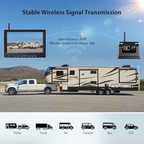 3 Magnetic Solar Wireless Backup Camera System, Quad RV Rearview Backup Cameras Wireless System with HD1080P 9 Inch DVR Monitor for Trailer RV Trucks, Built-in 9600mAh Solar Battery, ZEROXCLUB BL903 - size: 9"-3 Cam