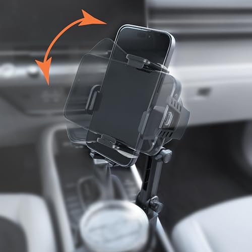 Armor All 2-in-1 Cup Holder Cell Phone Holder, Dual Cellphone Car Mount and Cupholder, XL Cupholder Holds Bottles, 6” in Arm 360° Degree Rotatable, Swivel Phone Mount Fits Most Phones, Expandable Base