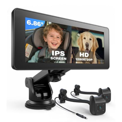 Baby Car Camera for 2 Kids | 6.86" 1080P IPS Dual-Camera Split Screen Monitor - 360° Rotation IR Night Vision - USB Powered Headrest Mount Baby Car Cam - size: 6.86-inch + Dual Cameras