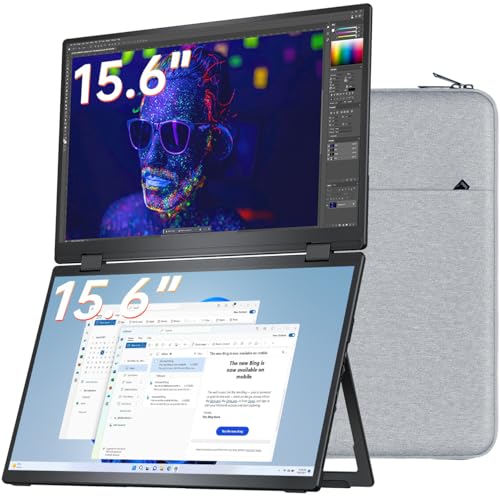 VisionOwl Portable Monitor Dual 15.6 Inch 1080P FHD 107% sRGB Foldable Second Screen, USB-C HDMI HDR Stacked Travel Monitor for Laptop MacBook PC PS5 Xbox, VESA Mountable, Built-in Kickstand - size: 15.6
