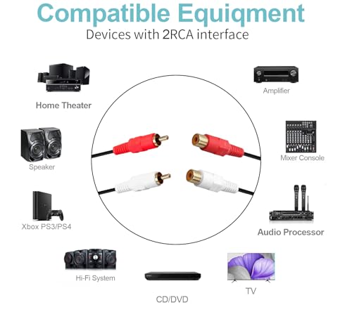 2 RCA Cable,Gold Plated 2 RCA Male to Female Stereo Audio Extension Cable (3m) - size: 9.8ft