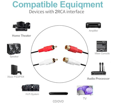 2 RCA Cable,Gold Plated 2 RCA Male to Female Stereo Audio Extension Cable (3m) - size: 9.8ft