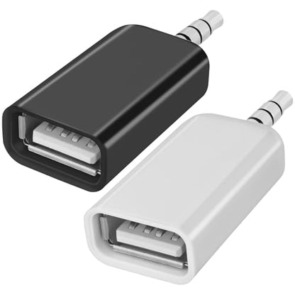 2 Pack AUX to USB Adapter, USB A Female to 3.5mm Male Audio Converter Jack Plug for USB Flash Drive U-Disk to Connect Car CD Player, Only Work for Car Auxiliary Port - Black+White