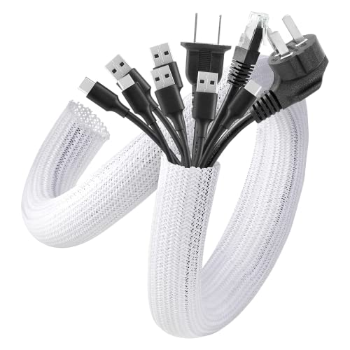 AGPTEK Cable Sleeve, 6.6ft - 1.5 inch Cable Management Cord Hider, White - color: White, size: 1.5"-6.6ft
