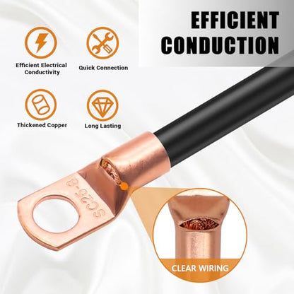 mankk 130PCS Copper Wire Lugs AWG 2 4 6 8 10 12 14 16 Gauge Battery Terminal Connectors Battery Cable Ends Connectors Copper Ring Terminal Kit with Heat Shrink - color: 130PCS