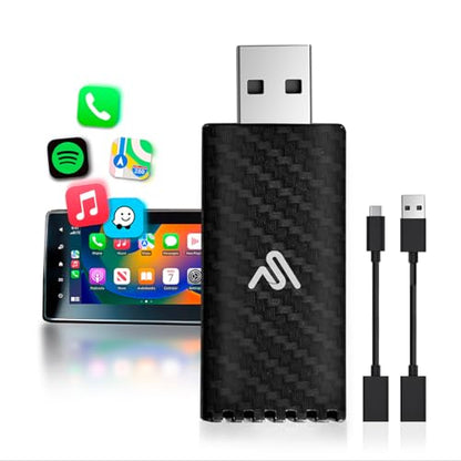 AutoSky Wireless CarPlay Adapter 2025 Pro Edition - Fastest and Most Compact Wireless CarPlay Adapter Factory Wired CarPlay Cars – USB-A and USB-C Cables – Wired CarPlay Required - OTA Updates.