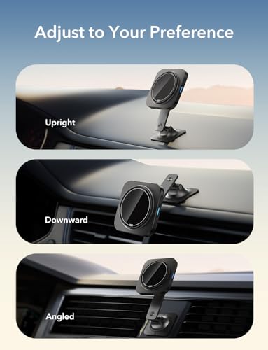 ESR for 15W MagSafe Car Mount Charger, Universal Dashboard/Tesla MagSafe Car Charger, Magnetic Wireless Charging, Adjustable Car Phone Holder for iPhone 17e/17/16/15/14/13/12, S26/S25, Pixel 10, Black