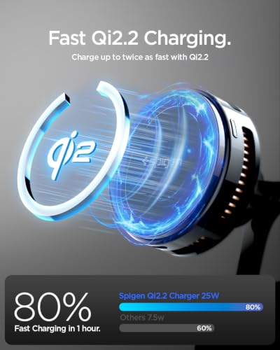 Spigen Qi2.2 25W MagSafe Car Mount Wireless Charger with Rapid Suction Lock - size: 25W Qi 2.2 Peltier Dashboard