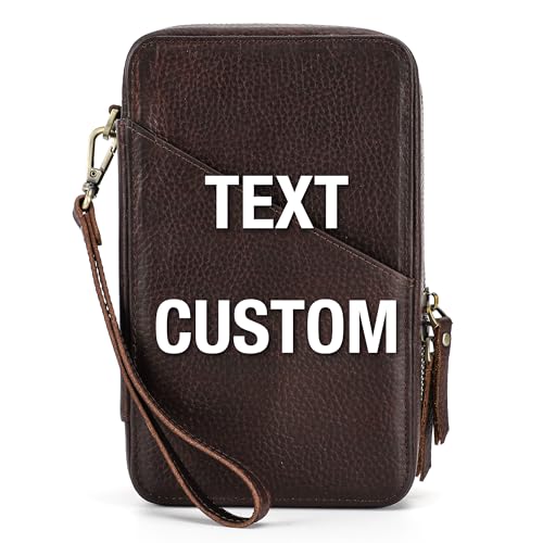Top Grain Leather Text Custom Electronic Organizer Zipper Bag Tech Pouch, Handmade, Portable Compact Travel Storage Cases for Phone, USB Cables, Power Banks, Chargers, Hard Drive - color: 【text Customized】- Laser Engraving