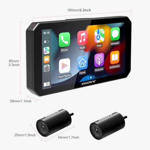 INNOVV N1Pro Motorcycle Carplay Dash Cam, 6" Touch Screen Support Android Auto & iOS, 1080P + 1080P Front and Rear Camera with GPS Navigation, Music, 5.8G Wi-Fi, IP67 Waterproof, App Connect