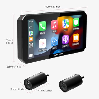 INNOVV N1Pro Motorcycle Carplay Dash Cam, 6" Touch Screen Support Android Auto & iOS, 1080P + 1080P Front and Rear Camera with GPS Navigation, Music, 5.8G Wi-Fi, IP67 Waterproof, App Connect