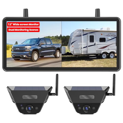 AUTO-VOX 2 Solar Backup Camera Wireless for RVs, Flexible Monitoring - size: 7.2" Dual Cam
