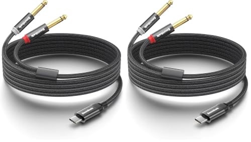 Smithok USB C to Dual 6.35mm 1/4 inch Stereo Splitter Y Cable, USB Type C to Dual 6.35mm 1/4 inch TS Audio Cord for iPhone 15 Series,Smartphone,Tablet,Laptop, Amplifier, Speaker(6.6 ft/2m) (Pack of 2) - size: 6.6ft(2m) (Pack of 2)