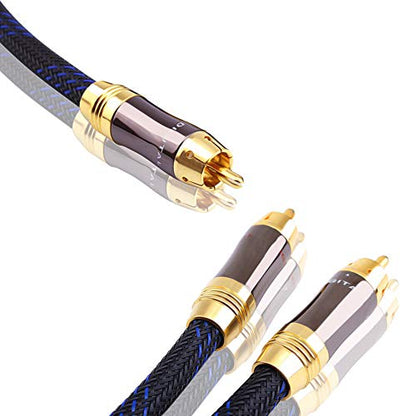 Dual Shielded (OD 8.0mm) 1 RCA Male to 2 RCA Male Audio Cable RCA Y-Adapter Subwoofer Cable (4 Feet) - size: 4 Feet