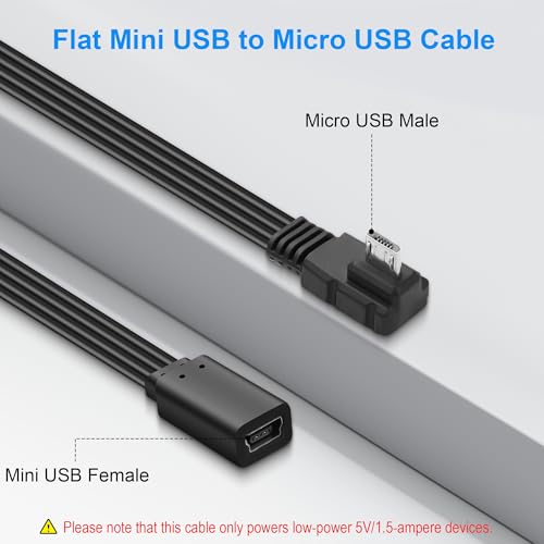 Micro USB to Mini USB Flat Extension Cable,Left Angle Micro 5P Male to Mini USB 5P Female Connector Adapter Support Charge & Data Sync for MP3 Player,Dash Cam,Digital Camera 7.87in - style: Left Angle