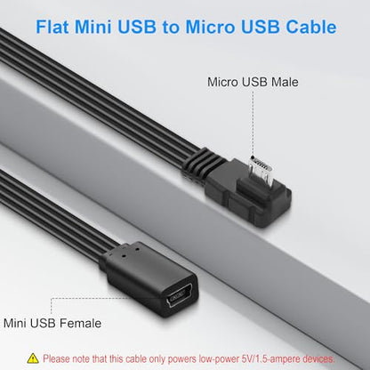 Micro USB to Mini USB Flat Extension Cable,Left Angle Micro 5P Male to Mini USB 5P Female Connector Adapter Support Charge & Data Sync for MP3 Player,Dash Cam,Digital Camera 7.87in - style: Left Angle