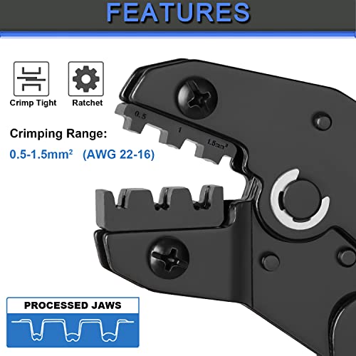 Wire Terminal Crimping Tool Kit, Qibaok Ratcheting Wire Crimper AWG 22-16(0.5-1.5mm²) with 500PCS Female Male Spade Connectors & Bullet Connectors Terminals