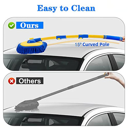 MVEQRRN 15°Curved Chenille Car Wash Brush Mop with Long Handle(Blue) - color: Blue-001