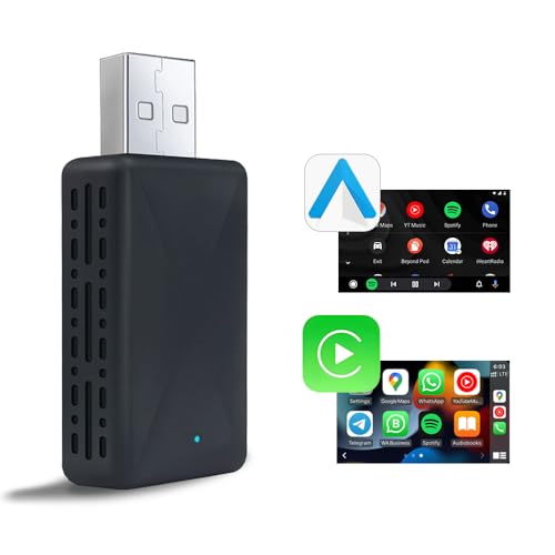 YNF Wireless Carplay/Android Auto 2-in-1 Adapter, Plug and Play Low Latency Mini Version，Stable Connect Plug & Play for iOS 10+ & Cars from 2016+