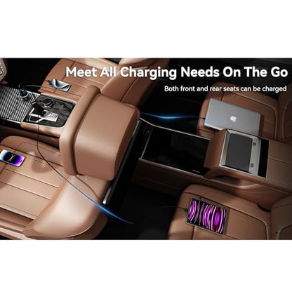 iPhone 17 Car Charger USB C Fast Charge Cable, 78W 4 Port Metal Car Phone Charger Adapter with Voltmeter PD 30W & QC3.0 Cigarette Lighter USB Adapter for iPhone 17/16/15, Galaxy, iPad, Android - color: Black & Cable
