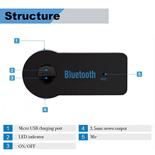 Bluetooth AUX Adapter for Car, Wireless Audio Receiver Portable Hands-Free Car Kits with AUX 3.5mm - color: black
